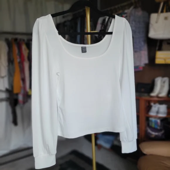 SHEIN White Puff Sleeve Long Sleeve Top Blouse, Size Medium - Picture 6 of 10